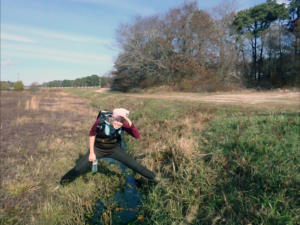 environmental engineer standing over a small creek